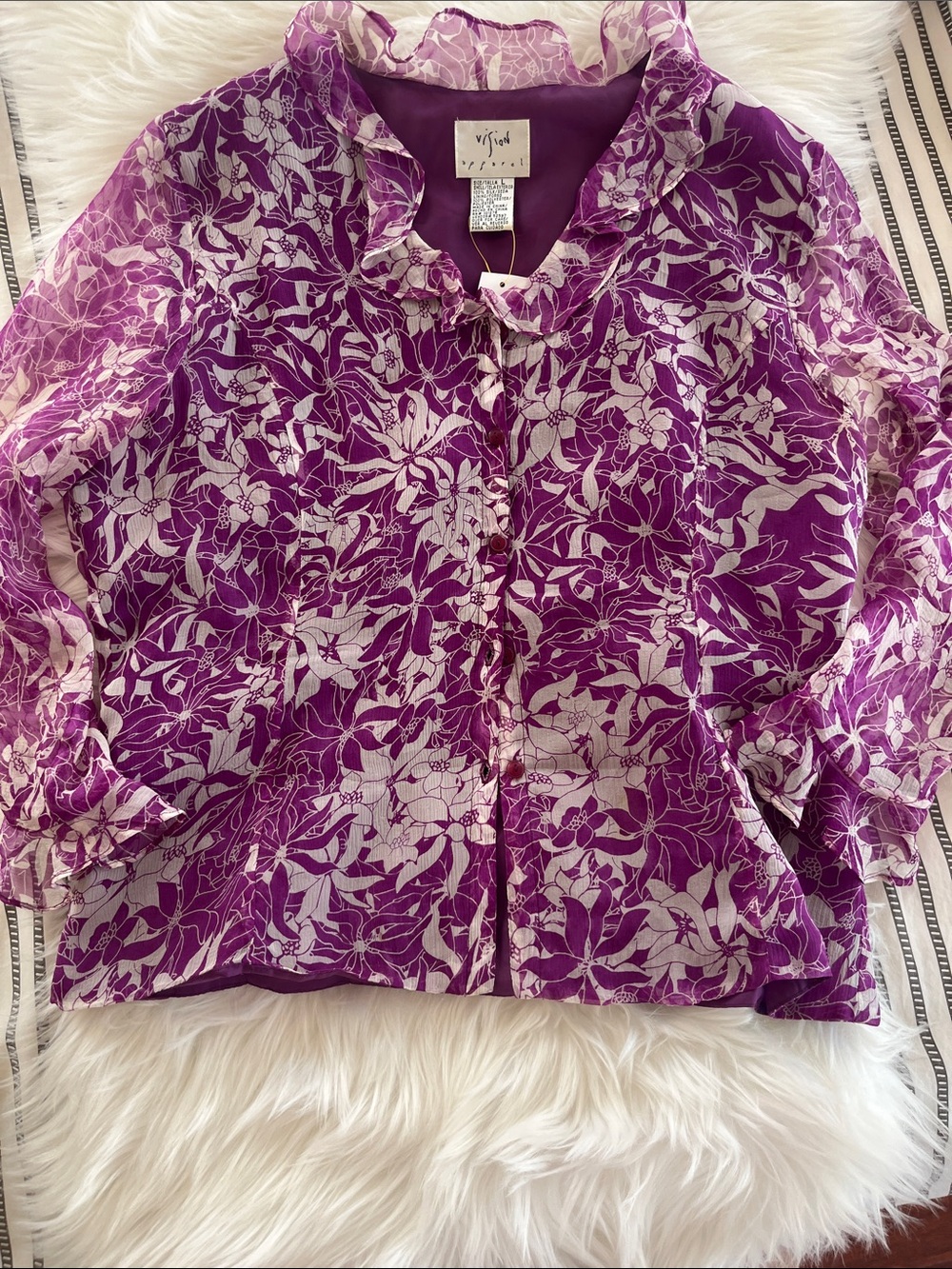 ViVI Purple Floral Ruffle-Trim Jacket
